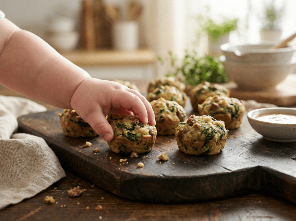 High iron BLW recipes showing soft beef and spinach bites for babies.
