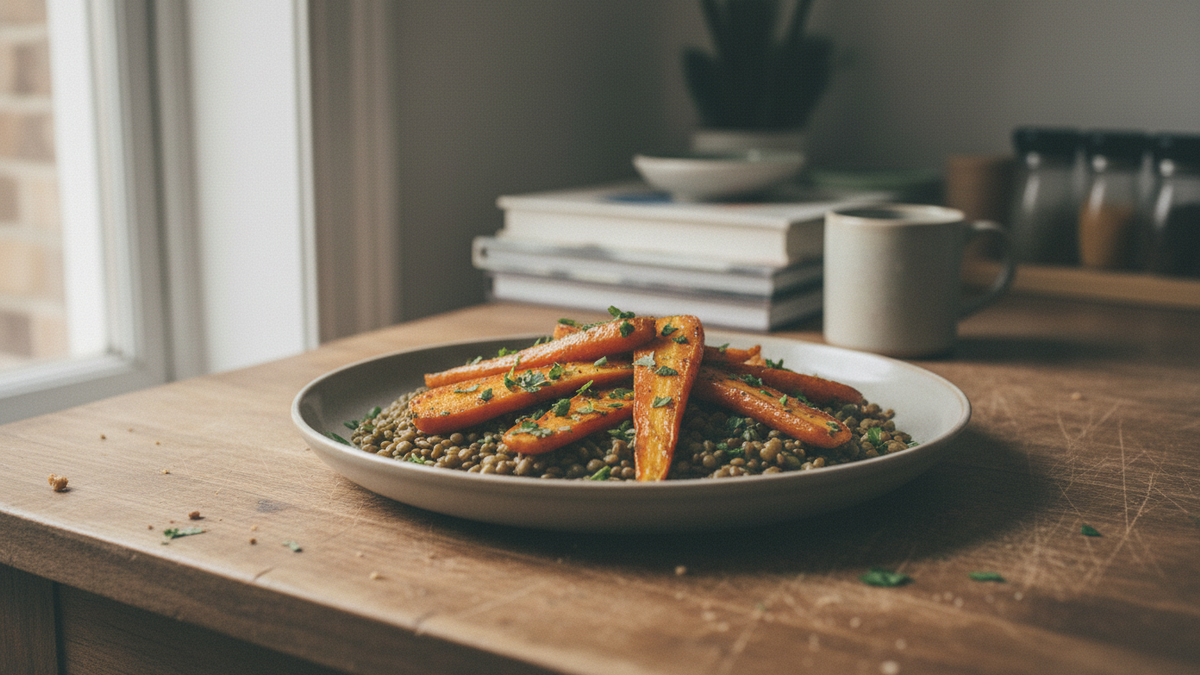 Roast Carrot and Lentil Salad — ingredients and quantities for 4 servings
