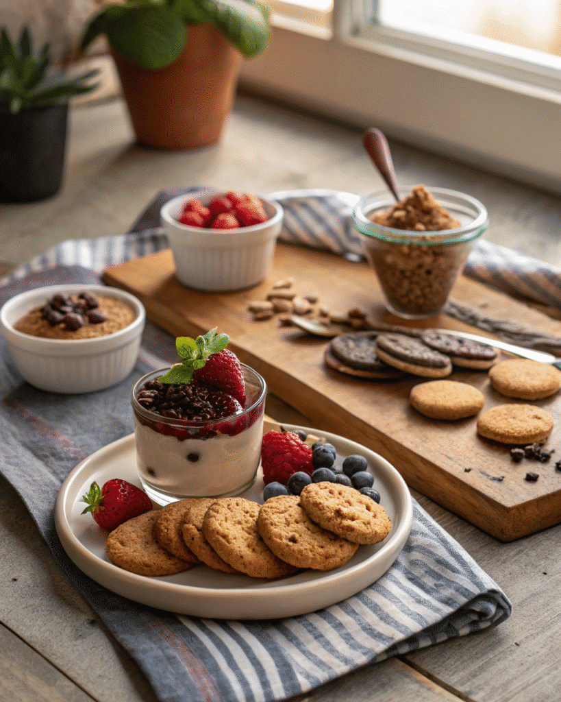 Simple desserts on a rustic kitchen counter
simplest type of dessert