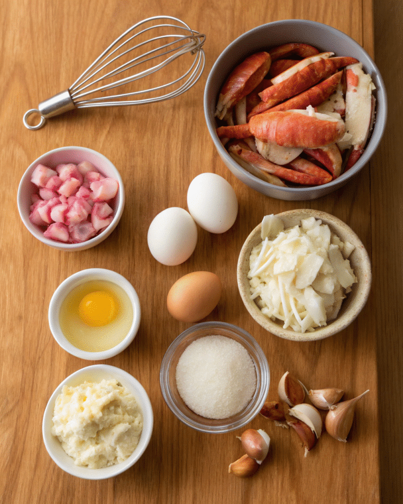 Ingredients laid out for crab brulee recipe