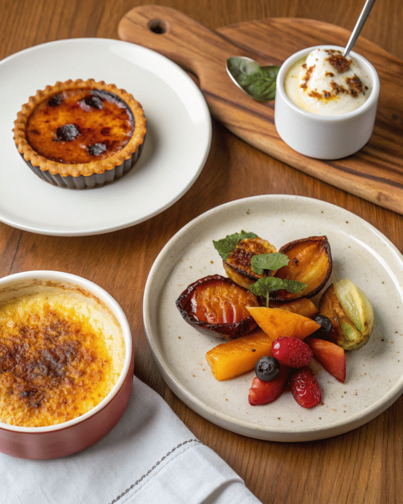 Collection of dishes made using caramelized and brûlée techniques