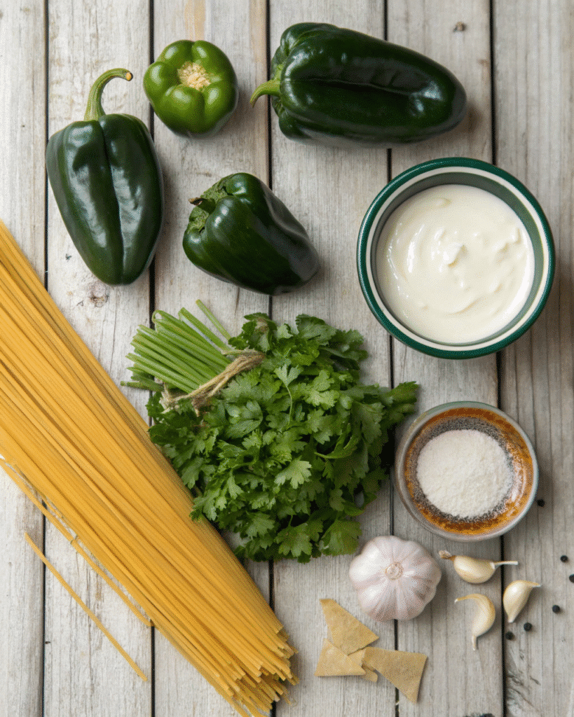 Ingredients for green spaghetti