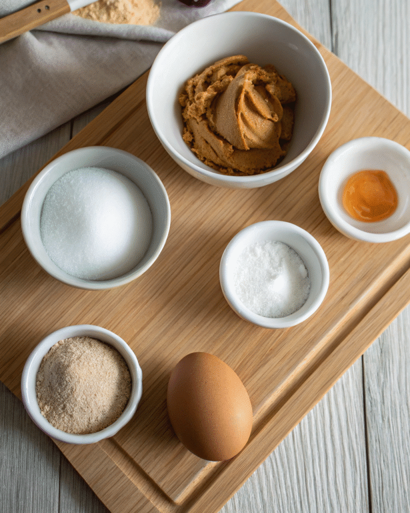 Peanut butter, sugar, and egg for cookies