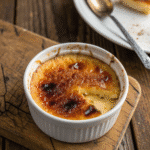 Crème brûlée cracked open to reveal creamy inside