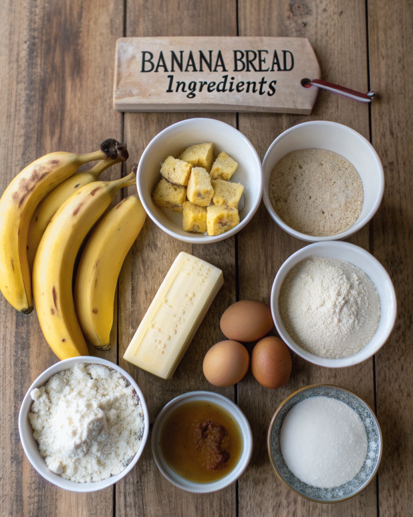 Banana bread ingredients flat lay