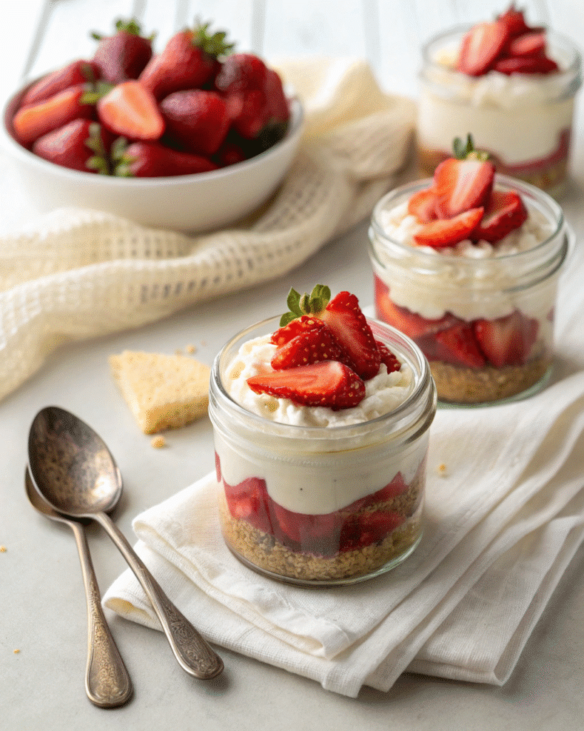 No-bake cheesecake jars with strawberries