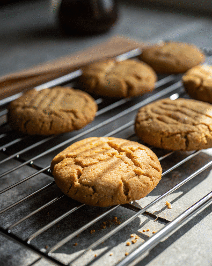 Fresh peanut butter cookies on rack