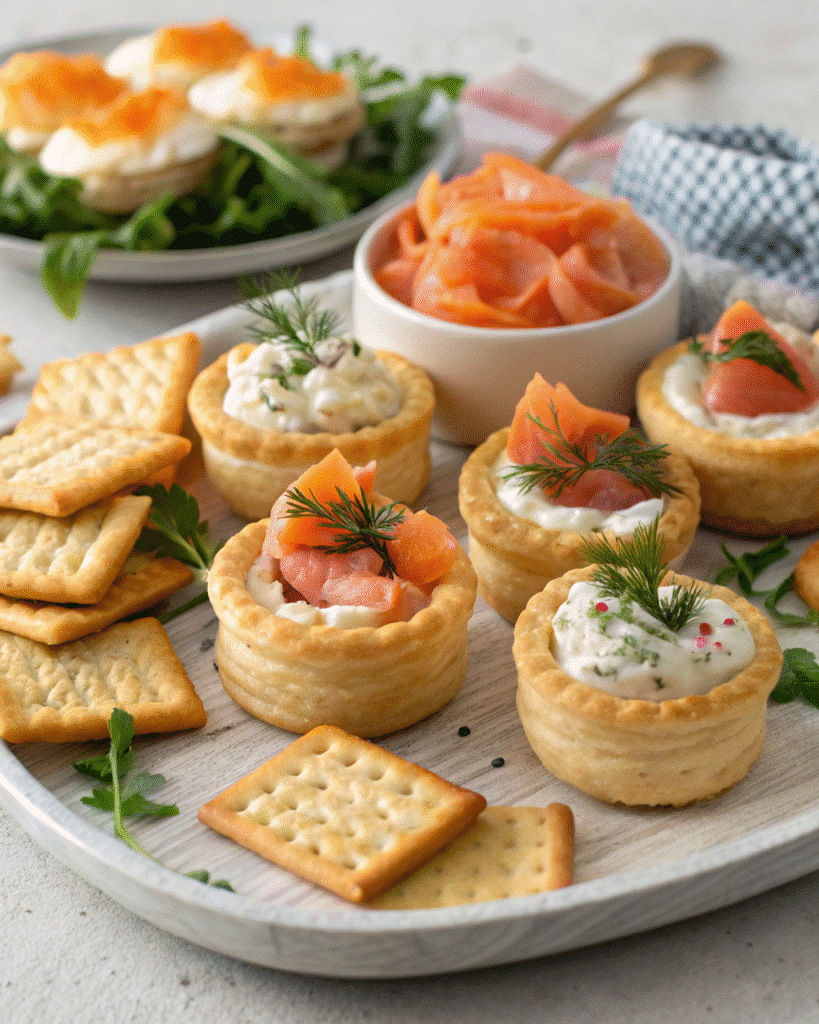 Appetizers made with smoked salmon including dips and flatbreads