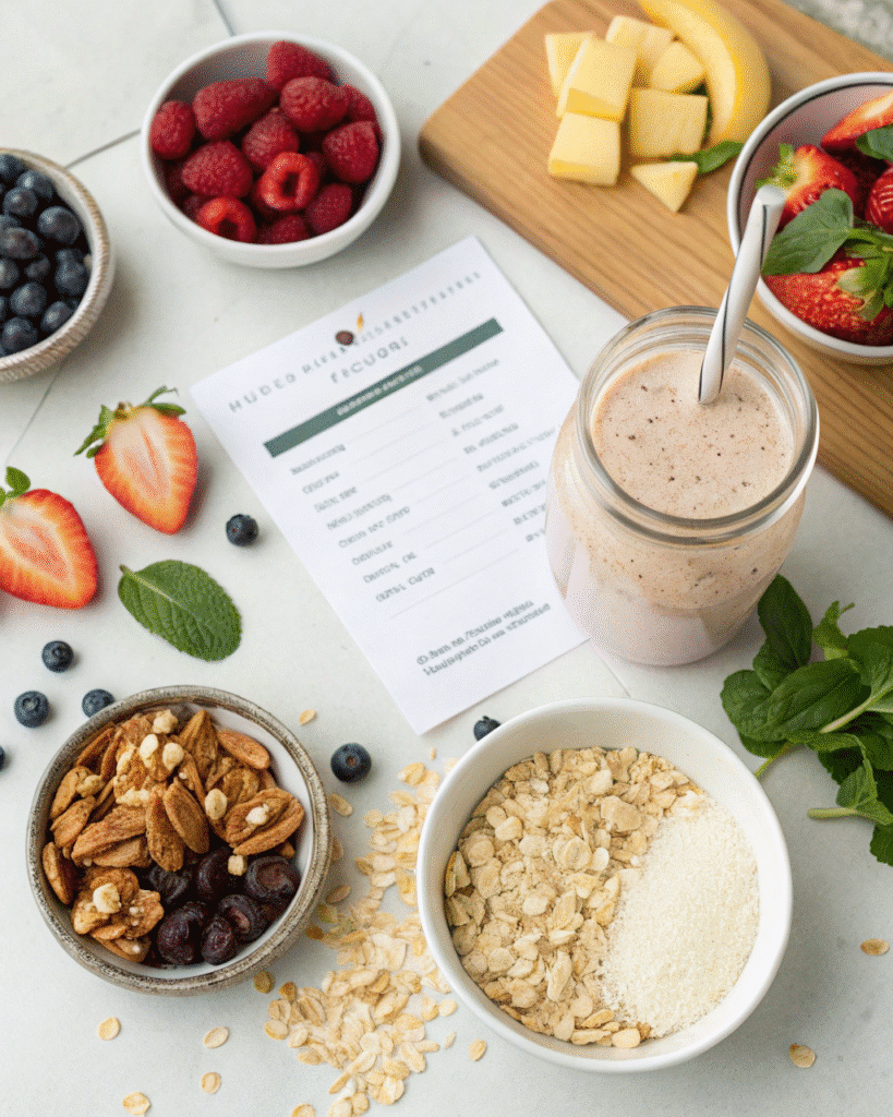 Smoothie with ingredients arranged