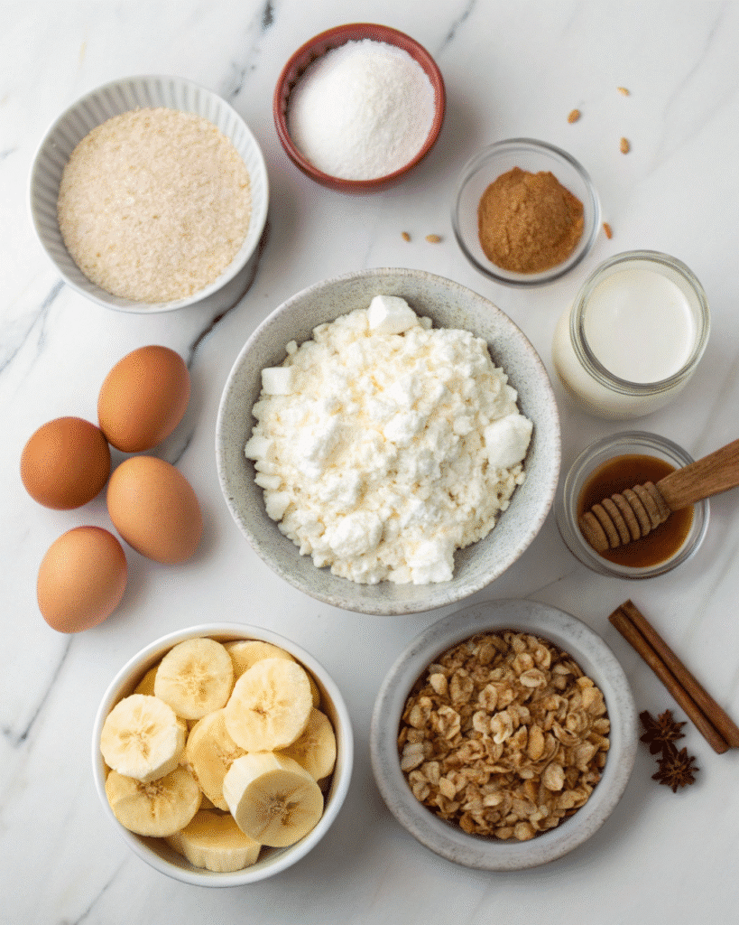 Ingredients for cottage cheese pancakes
