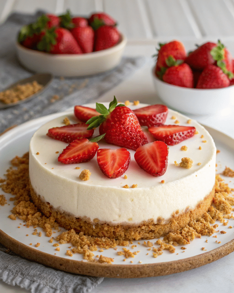 Cottage cheese cheesecake with strawberries