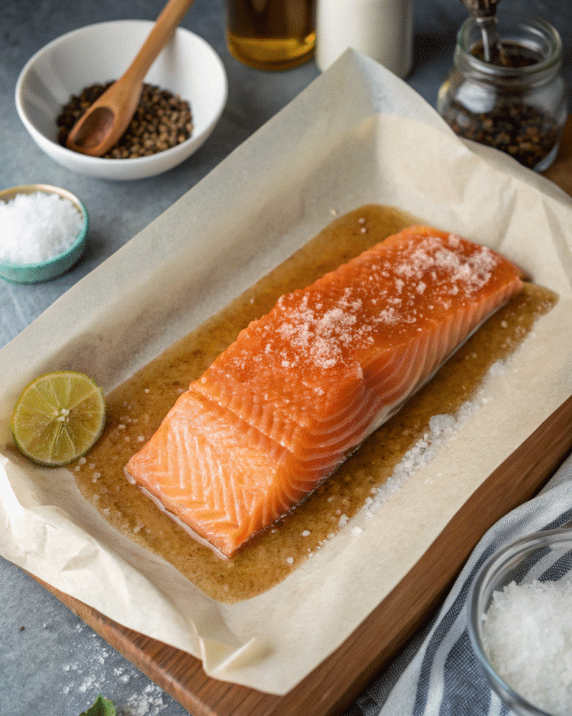 Salmon fillet in brown sugar and salt brine
