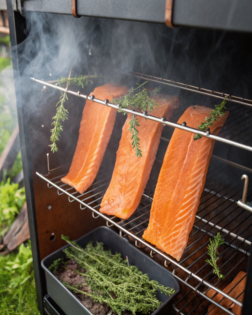 Cold smoking salmon at low temperature