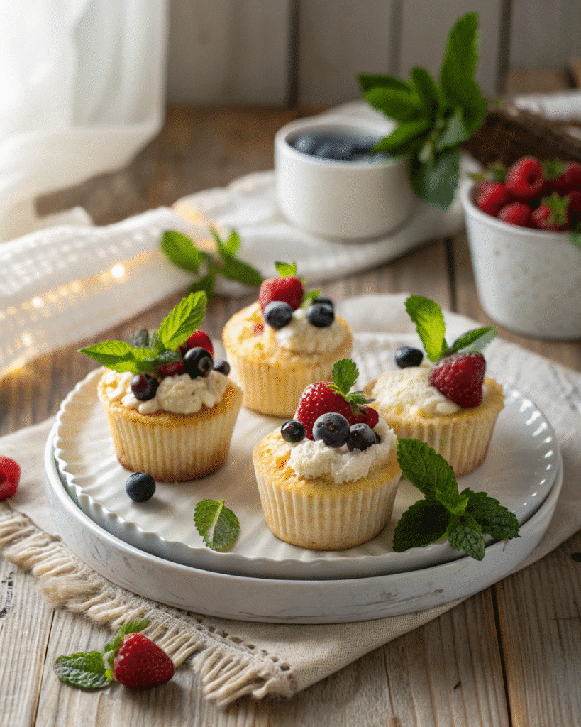 Served cottage cheese muffins with berries