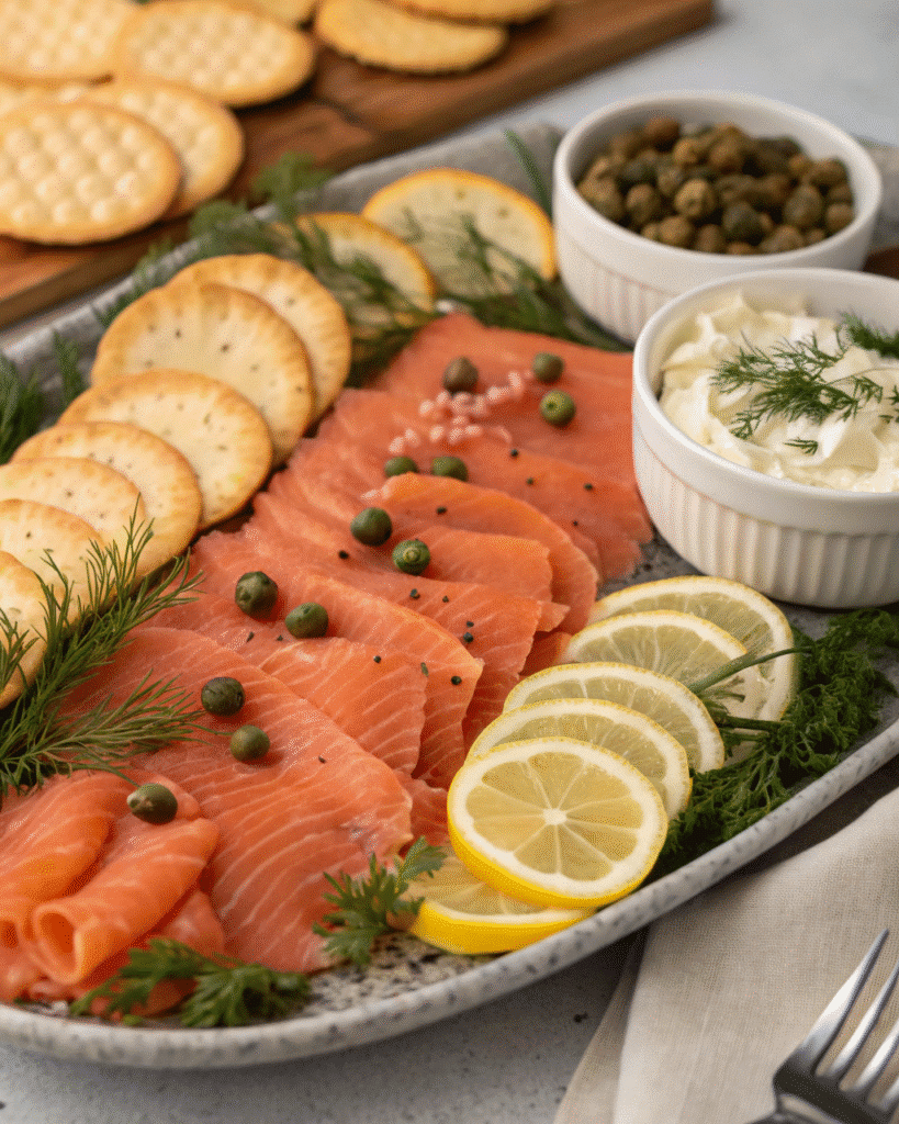 Plated smoked salmon with sides