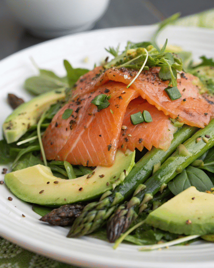 smoked salmon with avocado and asparagus
What Does Smoked Salmon Go Best With?