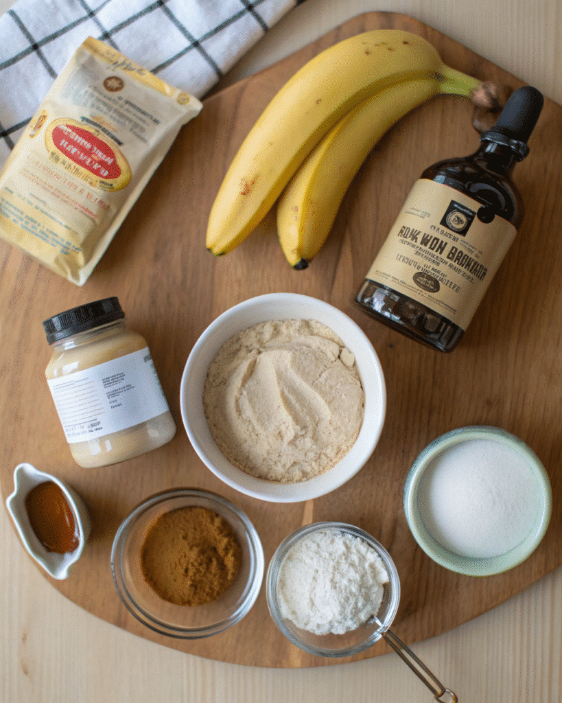 Ingredients for peanut butter banana mug cake