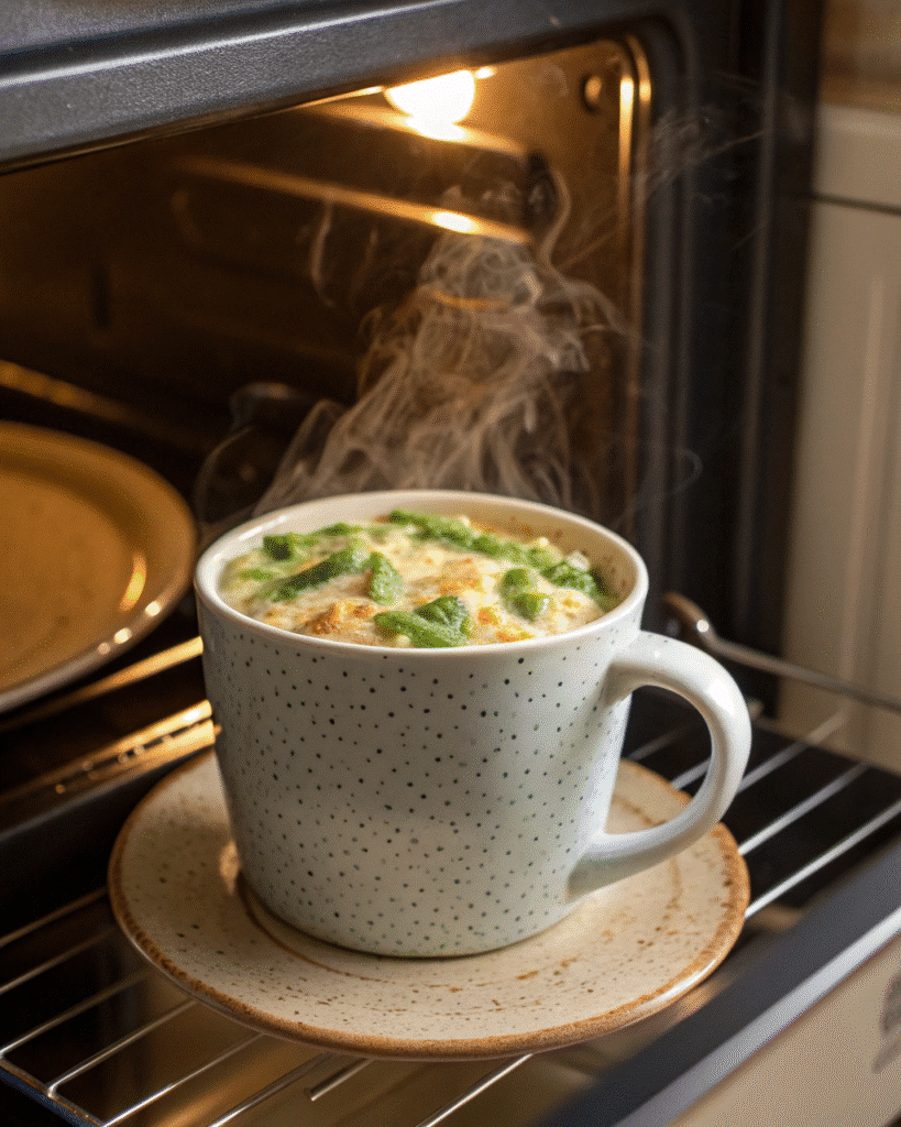 Microwaving green bean casserole in a mug