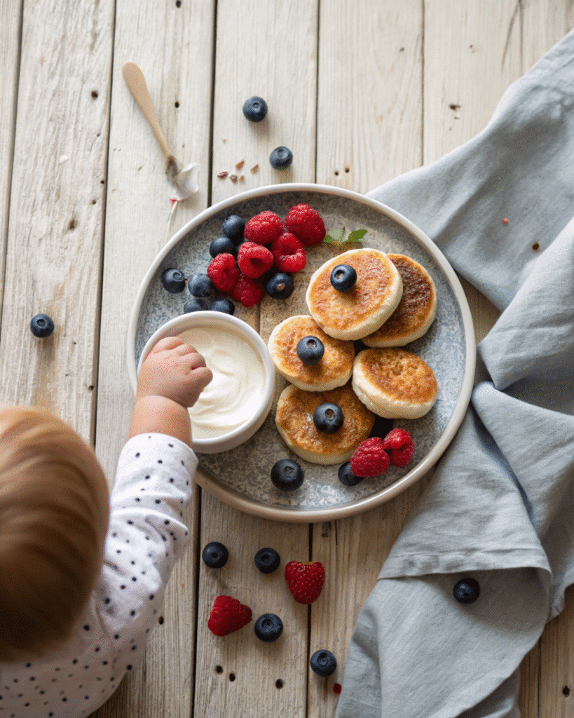 Cottage cheese baby pancakes on a plate