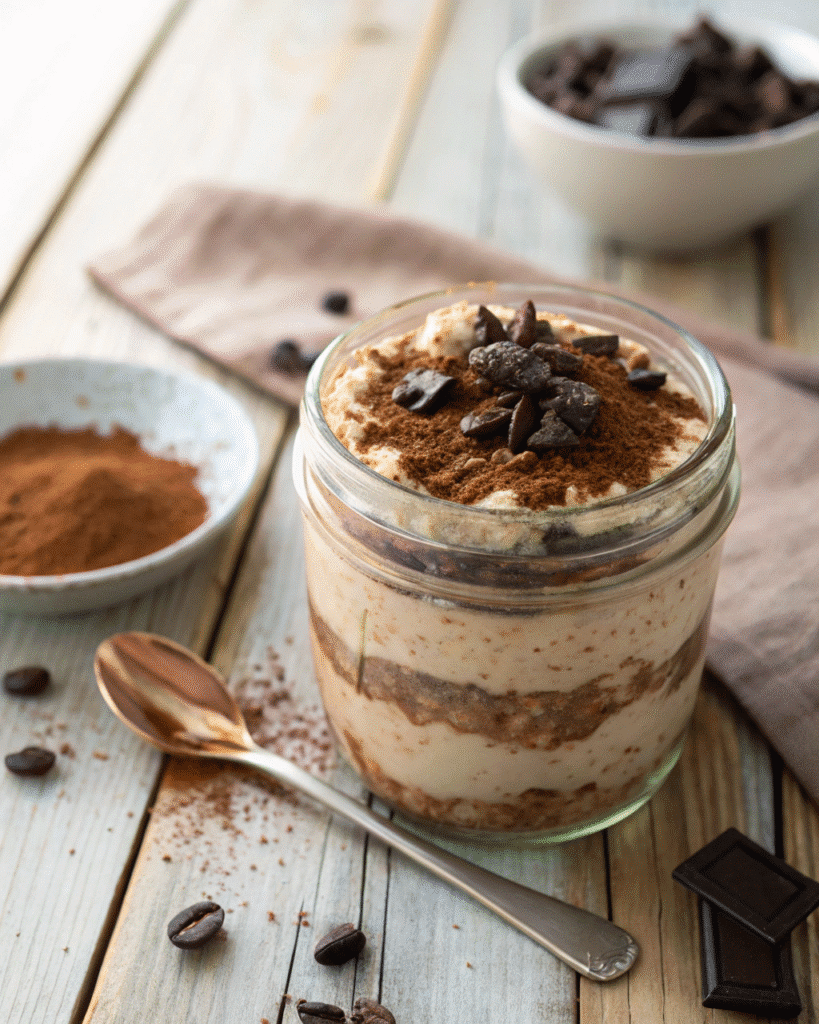 tiramisu overnight oats in jar
Tiramisu Overnight Oats Recipe