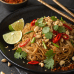 Plated kelp noodle Pad Thai with garnishes Kelp Noodle Recipes