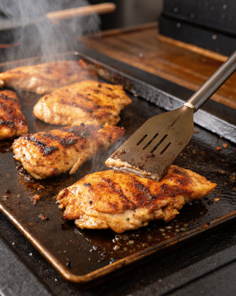 chicken cooking on blackstone griddle