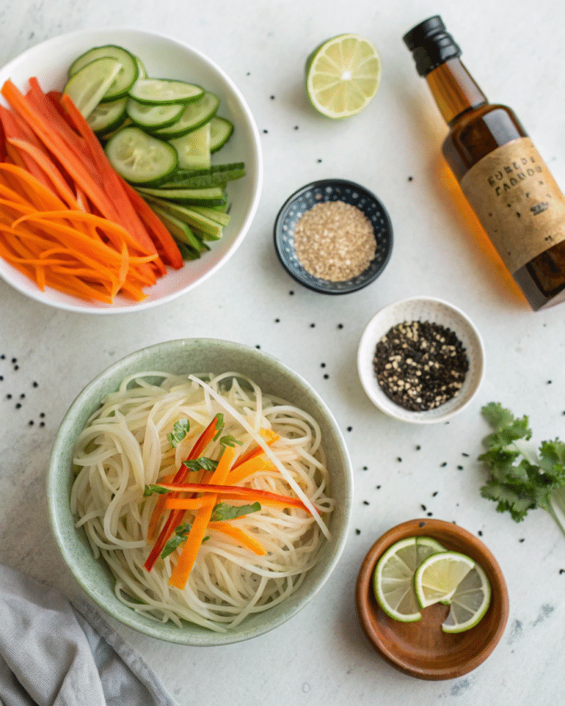 Kelp noodle recipe ingredients laid out