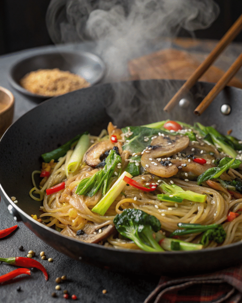Stir-fried kelp noodles with vegetables