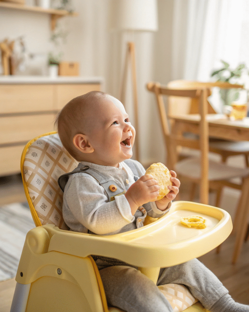Baby eating homemade puff snack