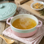 Bone broth for babies in a pastel baby bowl