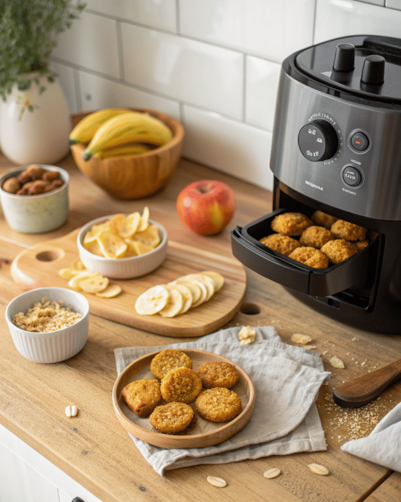 Air Fryer Baby Snacks arranged on a wooden kitchen counter
