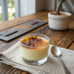 3-Ingredient Lemon Brûlée Posset dessert on rustic table