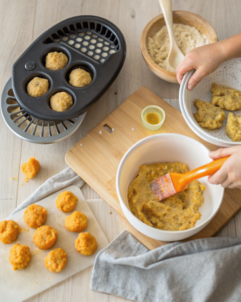 Shaping and cooking baby snacks in an air fryer