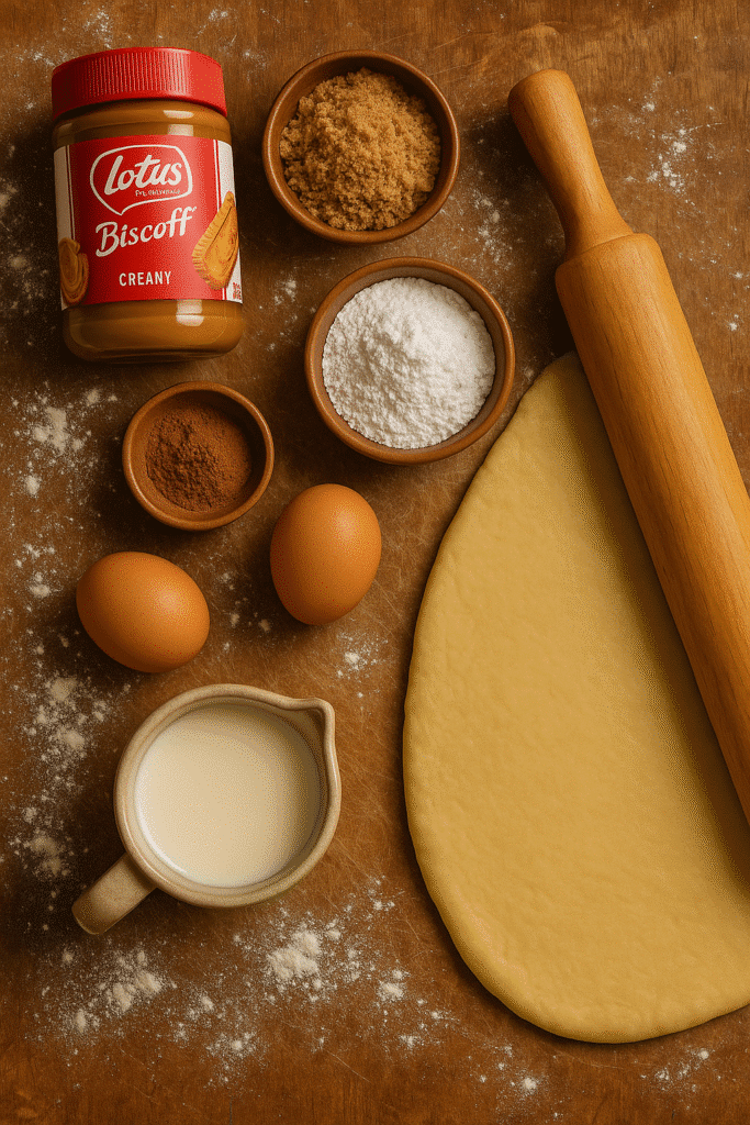 Ingredients for Biscoff cookie butter cinnamon rolls