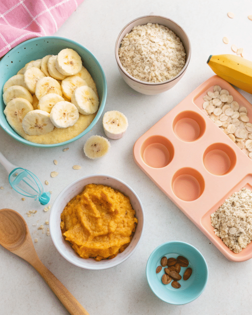 Ingredients for air fryer baby snacks laid out neatly