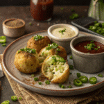 Smashed Green Onion Potato Bombs on tray