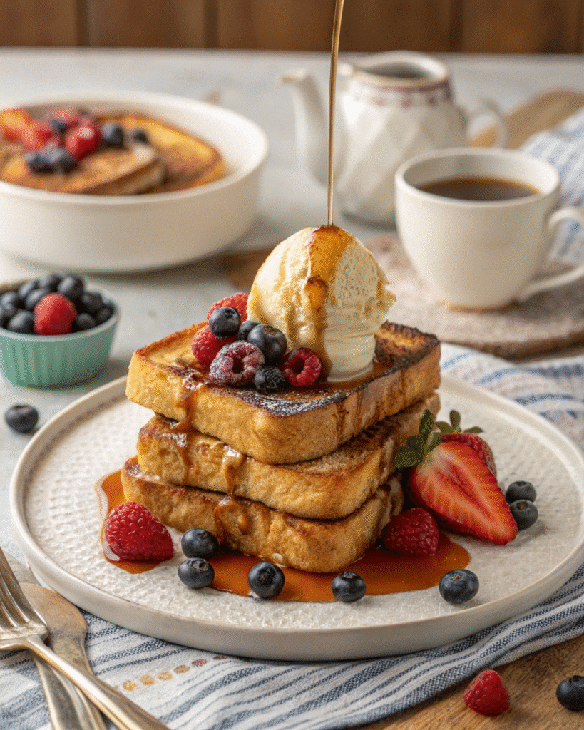Served Ice Cream French Toast with Berries