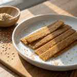 Teff Injera Strips Baby Led Weaning – soft, gluten-free, iron-rich finger food for babies on white plate