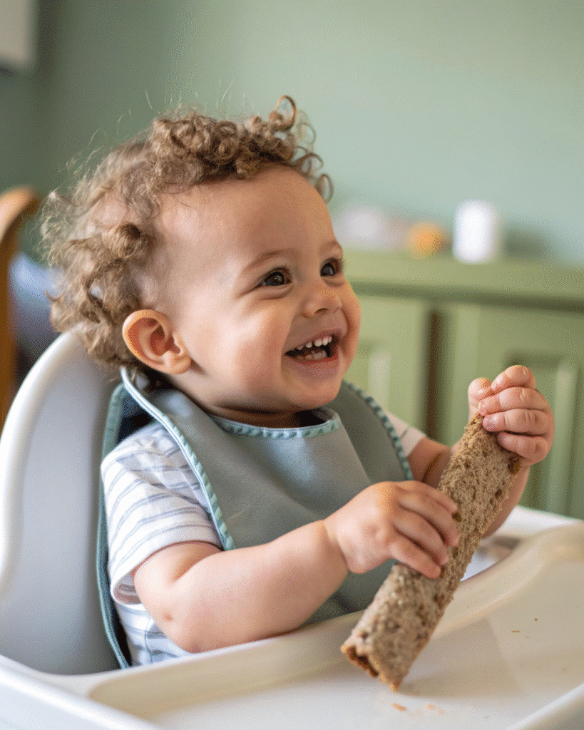 Baby self-feeding Teff Injera Strips during Baby Led Weaning – safe, soft finger food for infants