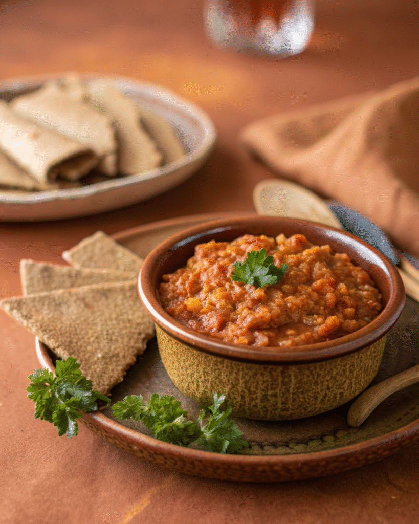 Teff Injera Strips Baby Led Weaning served with red lentil stew – iron-rich global baby meal